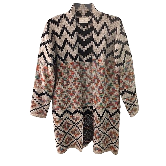 Cozy Southwestern Festival Multi Color Aztec Long Open Cardigan Sweater S-M - Picture 2 of 13